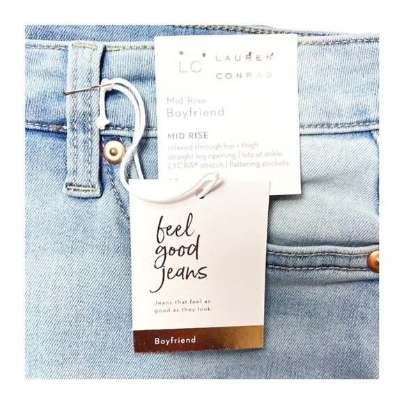 LC Lauren Conrad Womens Mid Rise Distressed Slim Fit Boyfriend Jeans Sz 10 New - Picture 4 of 9